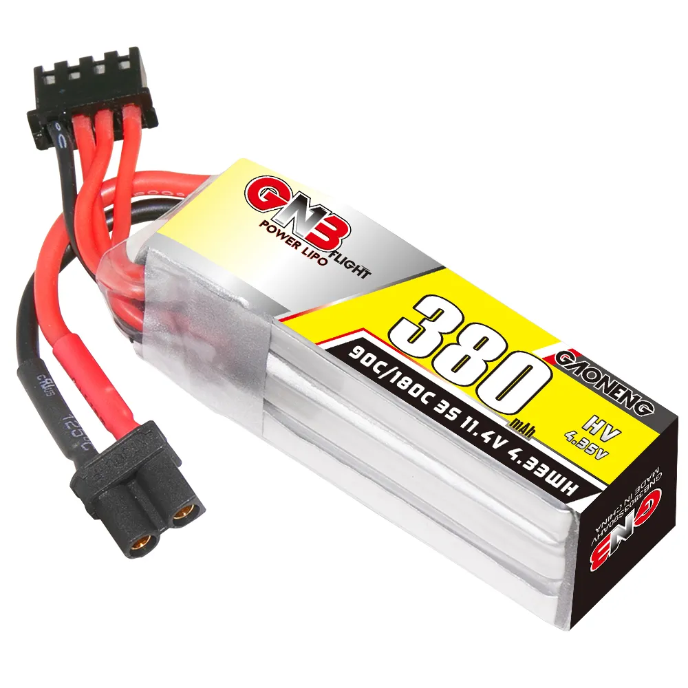 GAONENG GNB LiHV 3S 11.4V 380mAh 90C XT30 LiPo Battery (Pack of 2) - Makerfire