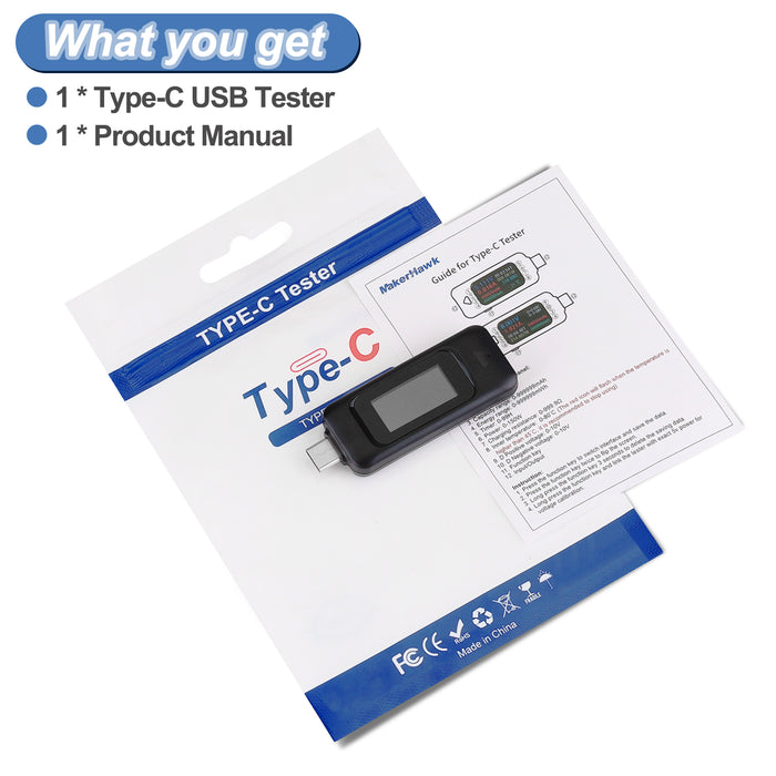 MakerHawk Type-C USBテスター電圧計メーター0-5A 4-30V USBマルチメーター電圧および電流テスター