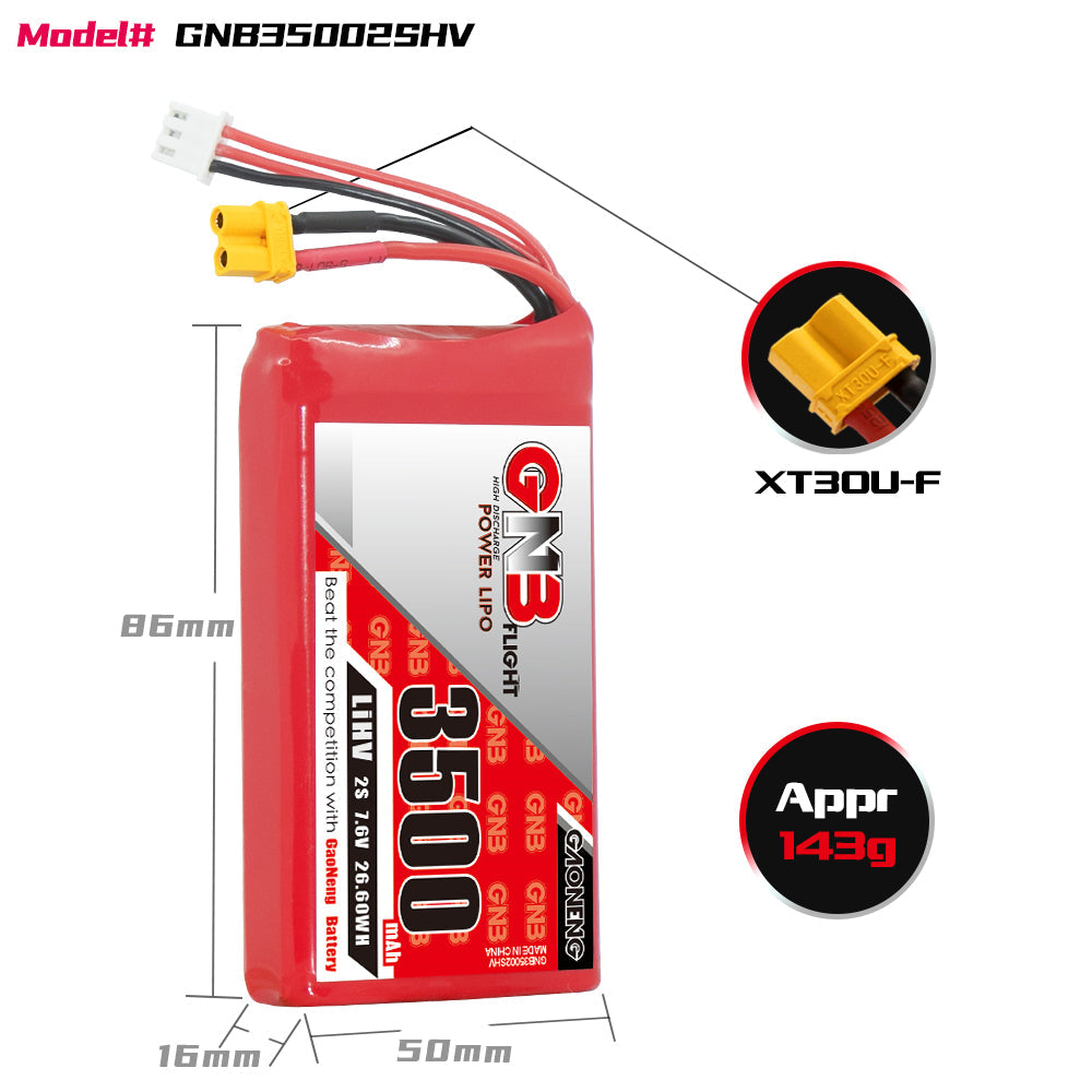 GNB 3500mAh 7.6V 2S LiPo LiHv Battery XT30 Plug for Frsky ACCST Q X7 Transmitter Remote Controller - Makerfire