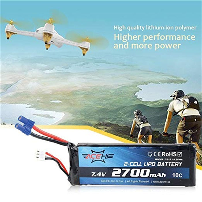 2PCS Hubsan H501S X4 Lipo Battery 2700mAh 7.4V 10C with EC2 Connector for Hubsan H501S X4 RC Drone