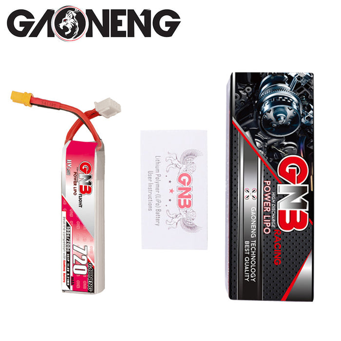GAONENG/GNB 720mAh 11.4V 3S 100C HV Lipo バッテリー XT30 プラグ (2個パック)