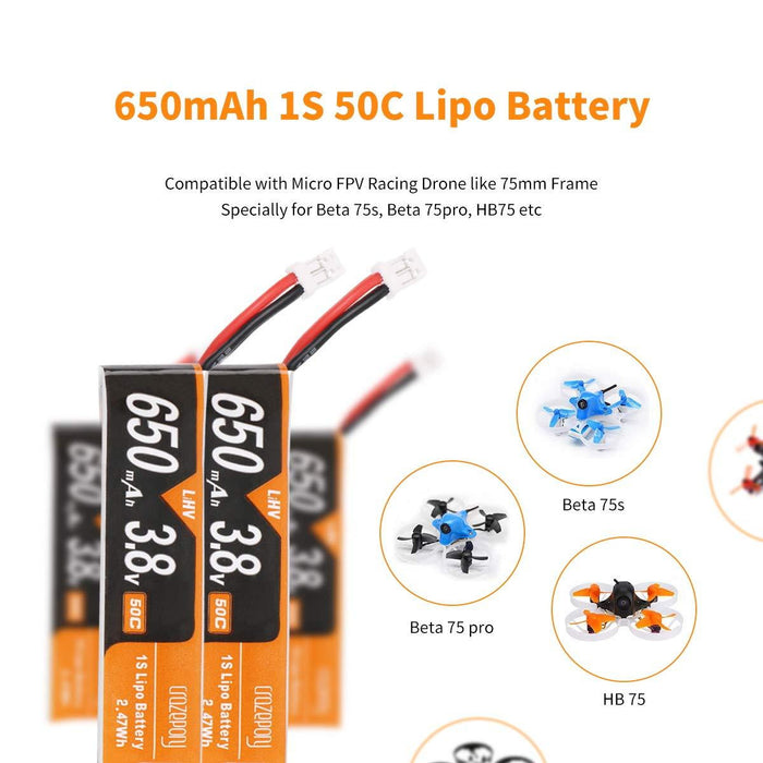 Crazepony 4pcs 650mAh 1S Battery 4.35V HV LiPo Battery JST-PH 2.0