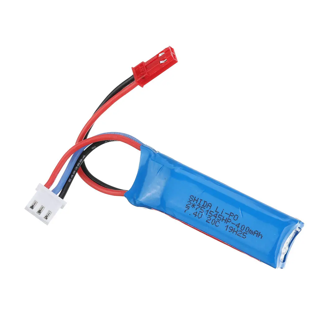 Wltoys 7.4v 400mAh 20C 2S JST Plug Li-ion Battery for K969 K989 284131 Car(Pack of 2) - Makerfire