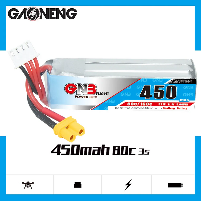 GAONENG GNB 3S 11.1V 450mAh 80C XT30 LiPo Battery