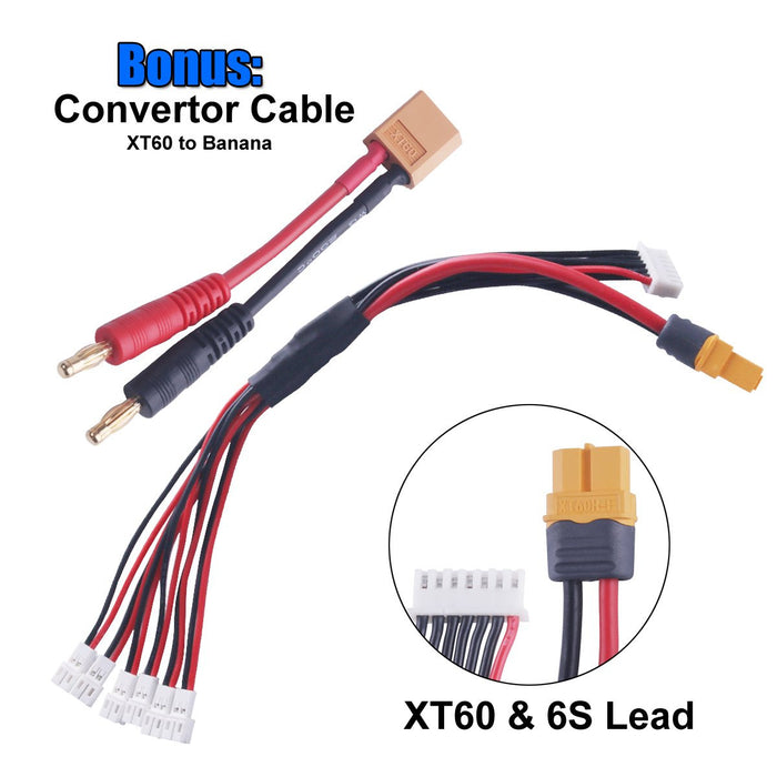 1S 6 en 1 a 6S Cable adaptador de carga de batería de equilibrio + XT60 a cable banana