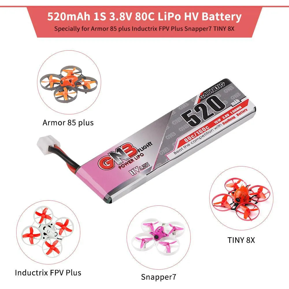 4pcs 520mAh 1S 3.8V LiPo Battery 80C HV LiHv Battery JST-PH 2.0 - Makerfire