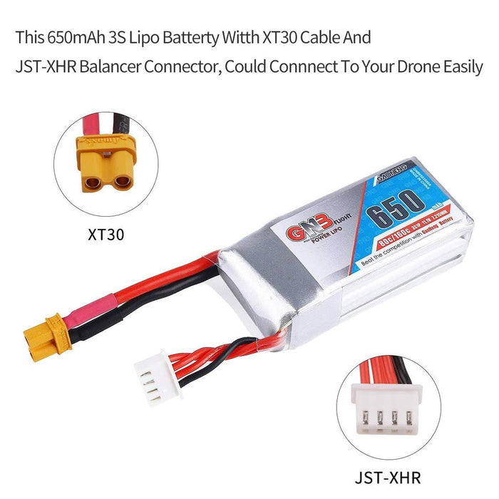 2PCS GNB 650mAh LiPo Battery 3S 11.1V 80C XT30 Plug Connector Rechargeable Battery