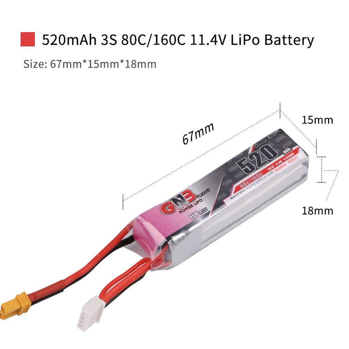 GNB 520mAh 3S 80C/160C 11.4V LiPo Battery HV 3S LiHv Battery Pack with XT30 Plug - Makerfire