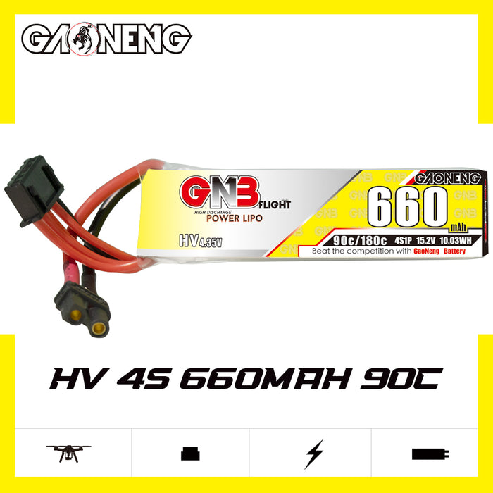 GAONENG GNB 4S 15.2V 660mAh 90C XT30 LiPo Battery(Pack of 2)
