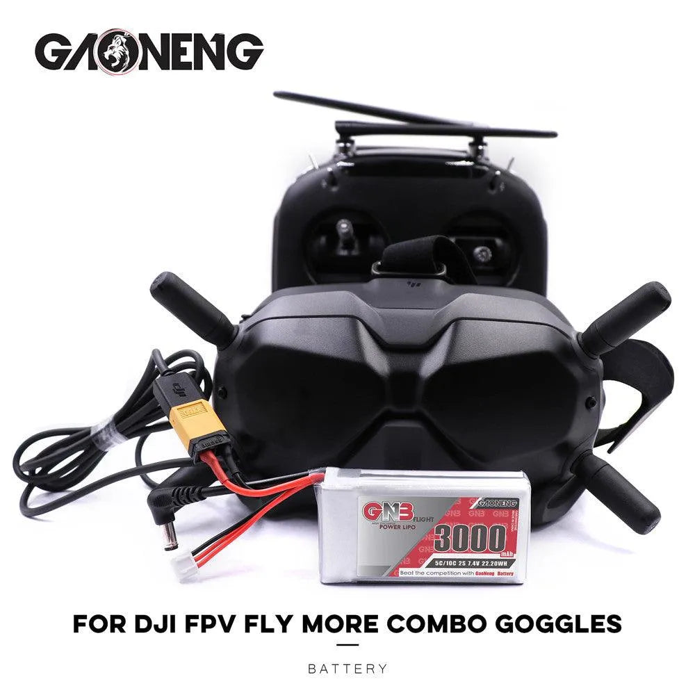 GAONENG 3000mAh 2S LiPo Battery 7.4V 5C with XT60 Plug DC 5.5*2.1mm for Fat Shark Glasses HD Goggles - Makerfire