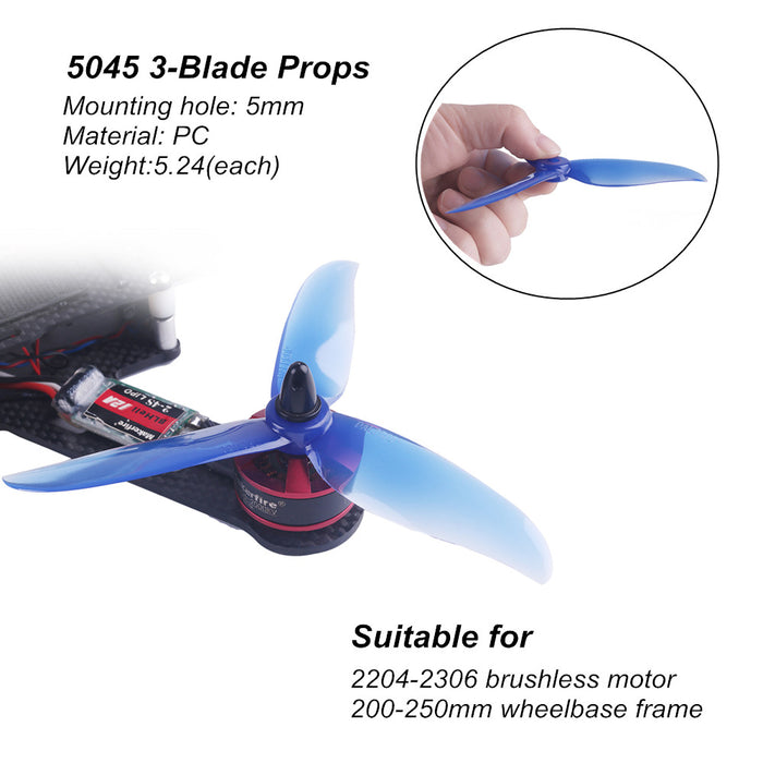 12pcs 5045 3-Blade Propellers 5 Inch Tri Blade Props for 2204 2205 2206-2306  FPV Racing Drone