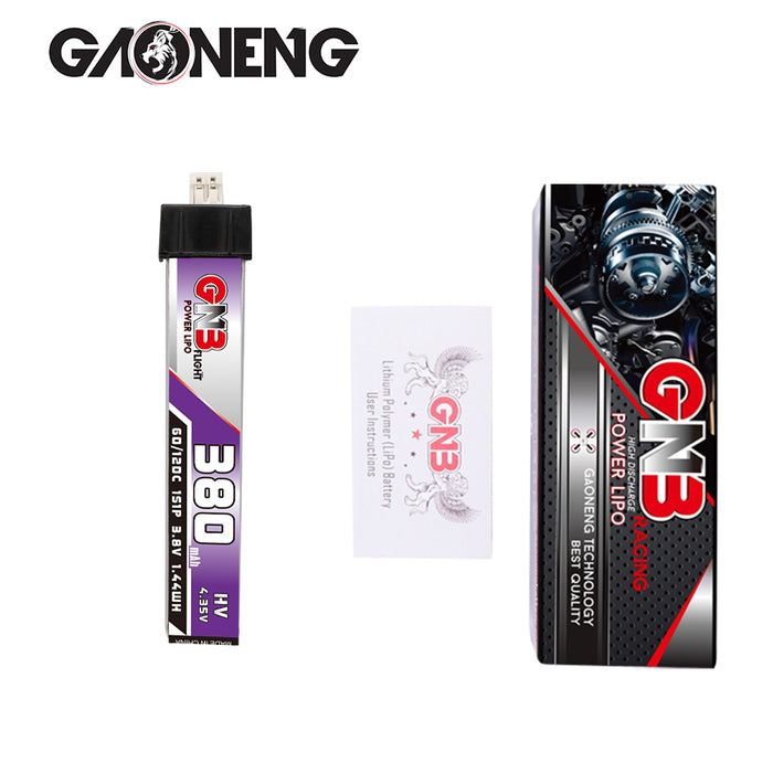 GNB/GAONENG 380mAh HV 1S Lipo Battery FPV Battery 60/120C 3.8V with PH 2.0 Powerwhoop Connector for Tiny Whoop Drone Blade Inductrix(Pack of 6)