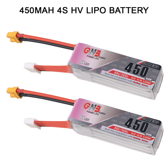 2PCS GNB 450mAh 3S HV 11.4V/4S HV 15.2V Lipo Battery 80C/160C XT30 Plug for Beta85X FPV Racing Drone - Makerfire