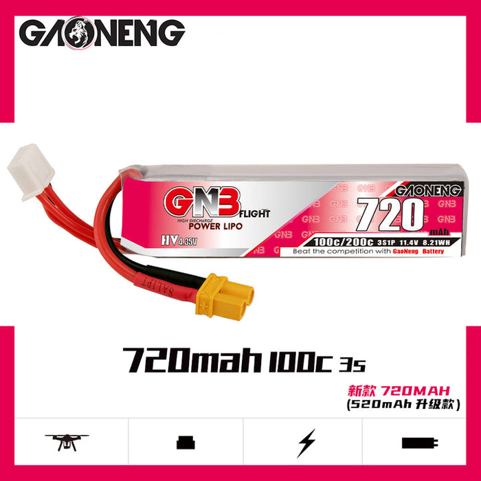 GAONENG/GNB 720mAh 11.4V 3S 100C HV Lipo Battery XT30 Plug(Pack of 2)