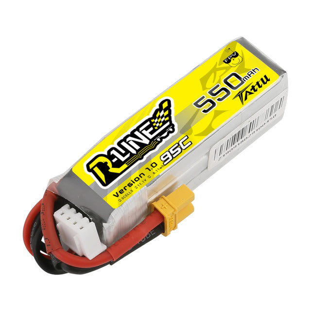 Paquete de batería Lipo Tattu R-Line 550mAh 11.1V 95C 3S1P con enchufe XT30 