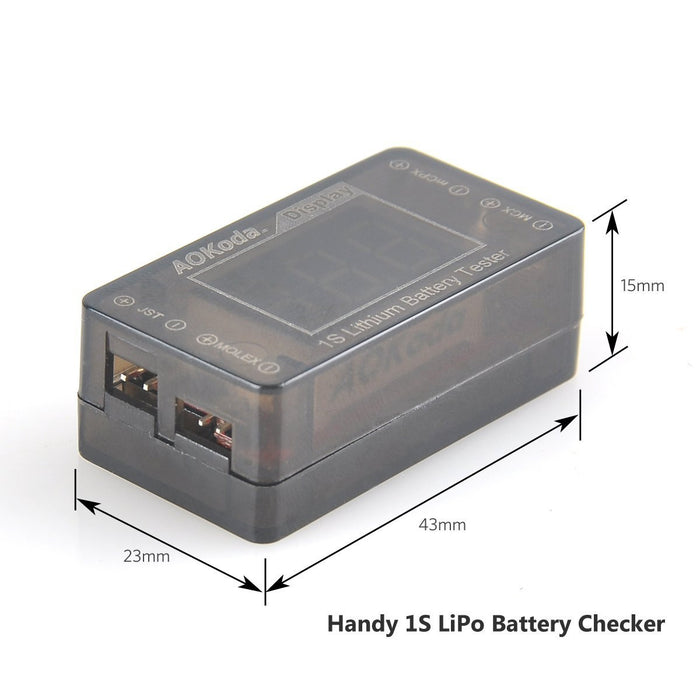 1S LiPo Aokoda Comprobador de voltaje de batería AOK-041 Probador de batería
