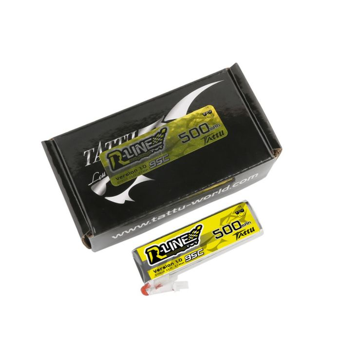Paquete de batería Lipo Tattu 500mAh 3.7V 95C 1S1P con enchufe JST-PHR (paquete de 2)