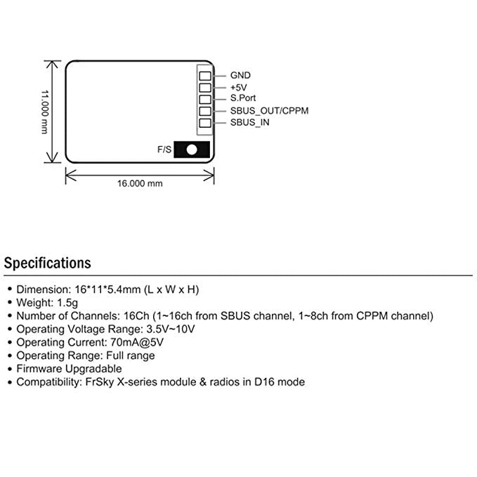 FrSky R-XSR Receiver 2.4GHz 16CH ACCST RC Receiver Support X9D X9E X9D Plus X12S Frsky Transmitter