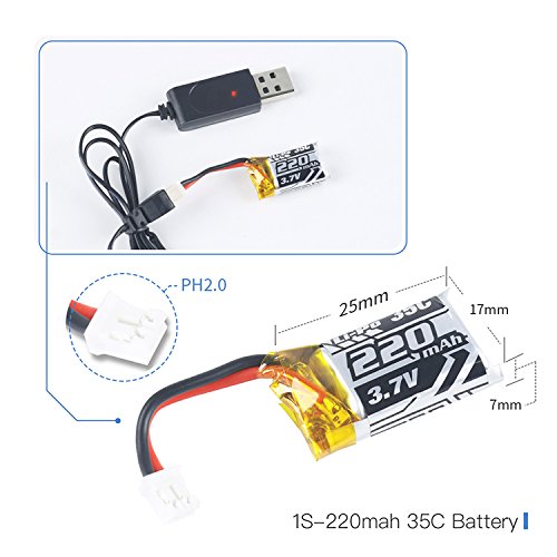 Makerfire 4pcs 1S 3.7V 220mAh LiPo Battery 35C with 6-in-1 Charger and Cable for RC Quadcopter Drone