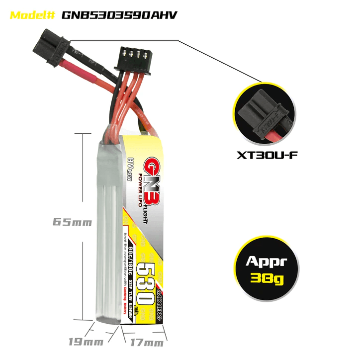 GNB/GAONENG 530mah 3S 11.4V HV 90c LiPo Battery XT30 Plug - Makerfire