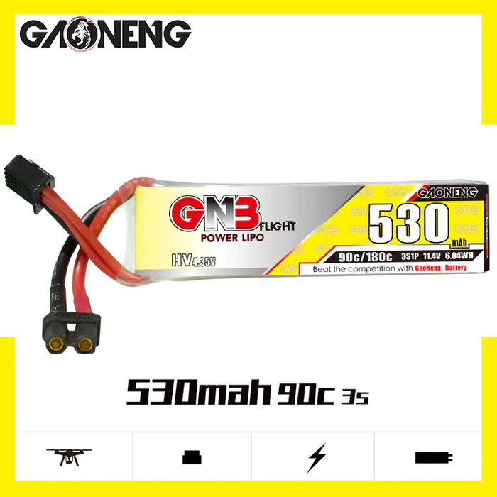 GNB/GAONENG 530mah 3S 11.4V HV 90c LiPo Battery XT30 Plug - Makerfire