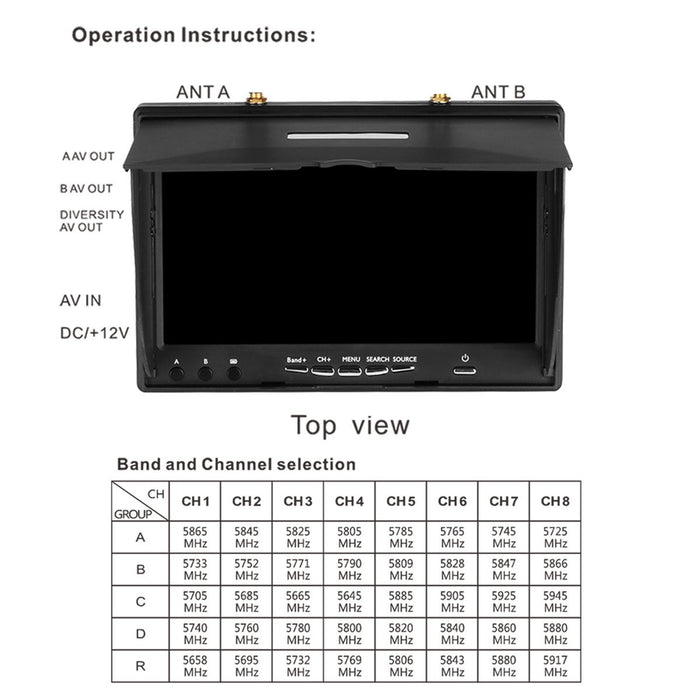 LCD5802D 5802 5.8G 40CH 7 インチ FPV モニター、DVR 内蔵 7.4v 2000mAh バッテリー付き