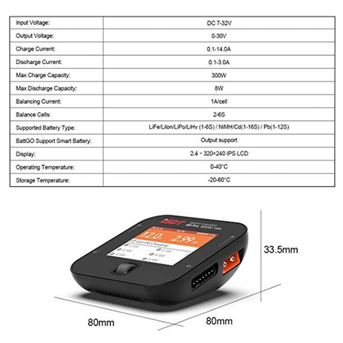 iSDT Q6 Pro BattGO 300W 15A Digital Smart Battery Balance Charger Discharger DC 2-6S LCD Display