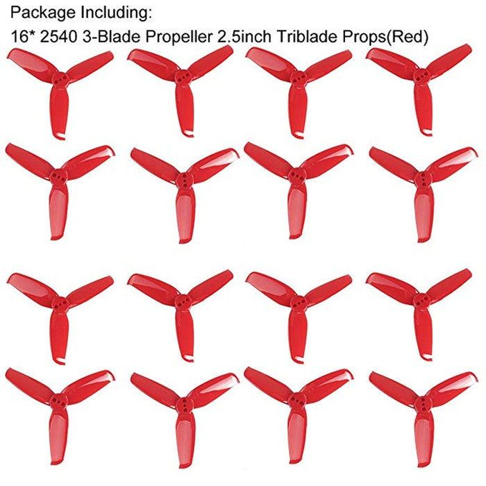16PCS Gemfan Flash 2540 3-Blade Propeller 2.5inch Tri-blade Props  for  FPV Drone Quadcopter (Red)