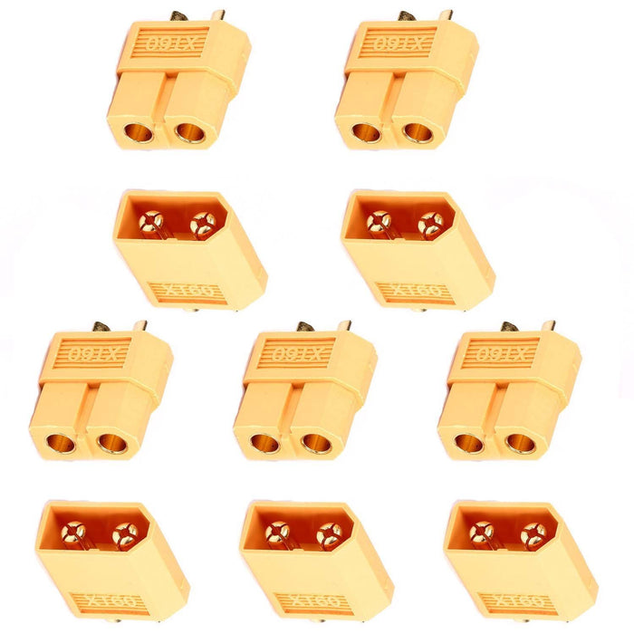 XT60 Connector 5pcs Male and 5pcs Female for RC Battery Toy Vehicle (5 Pairs) - Makerfire