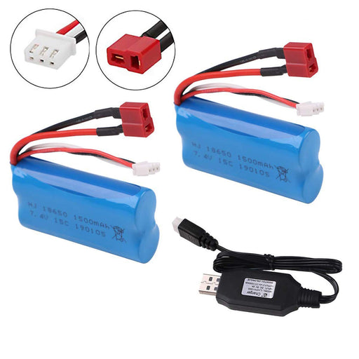 Rechargeable LiPo Battery 7.4V 1500mAh 18650 Batteries for WLtoys 4WD RC Cars and Jumper T16, T16 Plus, RadioMaster TX16S - Makerfire