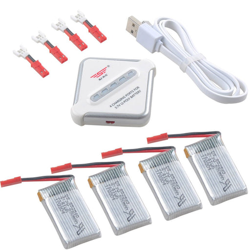 4pcs 650mAh 1S 3.7V 25C Lipo Battery JST Plug and 4 in 1 Multi Battery Charger - Makerfire