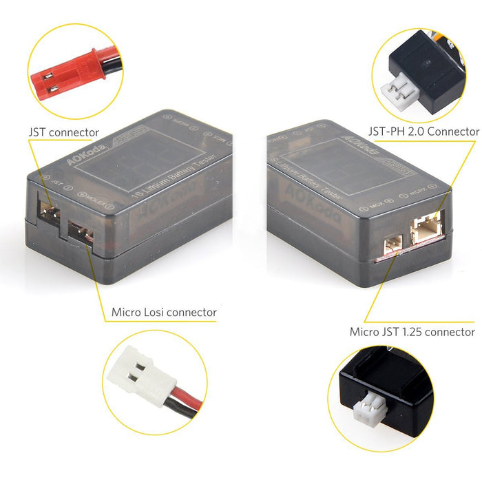 1S LiPo Aokoda Battery Voltage Checker AOK-041 Battery Tester