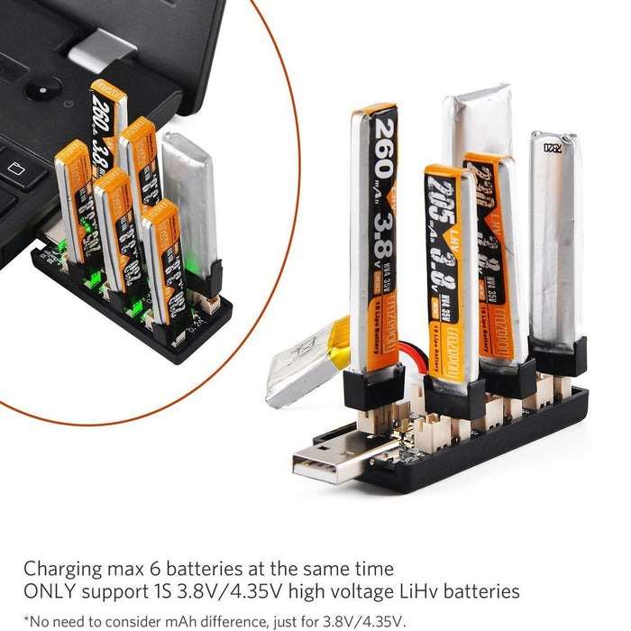 Crazepony Upgrade 1S LiPo Battery USB 3.8V/4.35V Charger 6 Channel 1S LiHV Charger