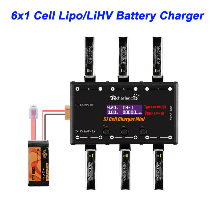 S7 CELL CHARGER MINI 1S Battery Charger 6x4.35W LiPO/LiHV Battery Charger With Micro MX mCPX 