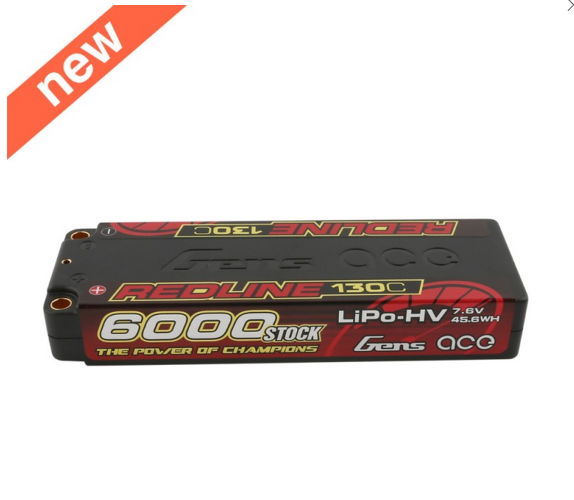 Gens Ace Redline Series 6000mAh 7.6V 130C 2S2P HardCase HV Lipo Battery with XT60 Plug