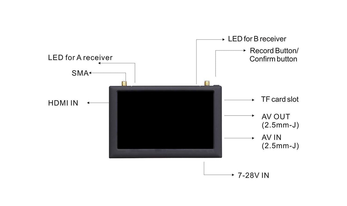 FPV Monitor FX508 5 Inch 5.8G 40CH HD TFT AV Diversity Receiver Monitor with DVR LCD Display