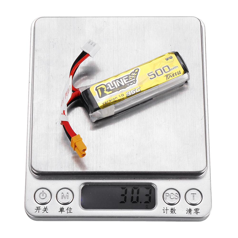 TATTU R-LINE 1.0 7.4V 500mAh 95C 2S Lipo Battery XT30 Plug - Makerfire