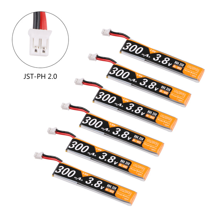Crazepony 6pcs 300mah 1S HV 3.8V Lipo Battery 30C JST-PH 2.0 25mm Cable
