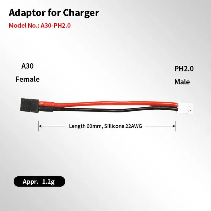 GAONENG/GNB A30 Female to PH2.0 Male 60mm Adapter for Charger(Pack of 10) - Makerfire