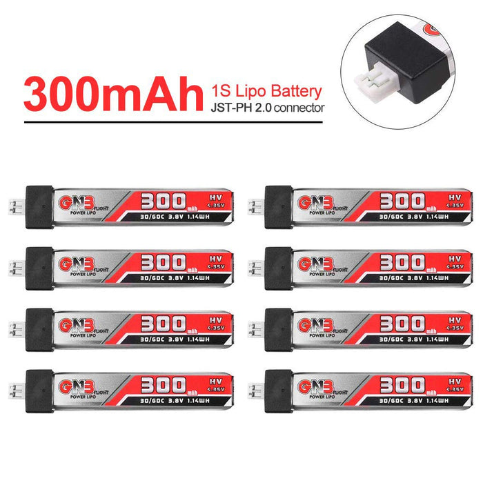 GAONENG 300mAh 1S LiPo Batería 30C 3.8V/4.35V LiHv Batería (Paquete de 8)