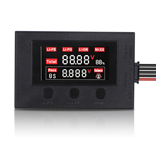 Battery Power Voltage Tester LED Battery Capacity Checker for 2-7S RC Lipo Battery, 4-7S NiCd, NiMH Black