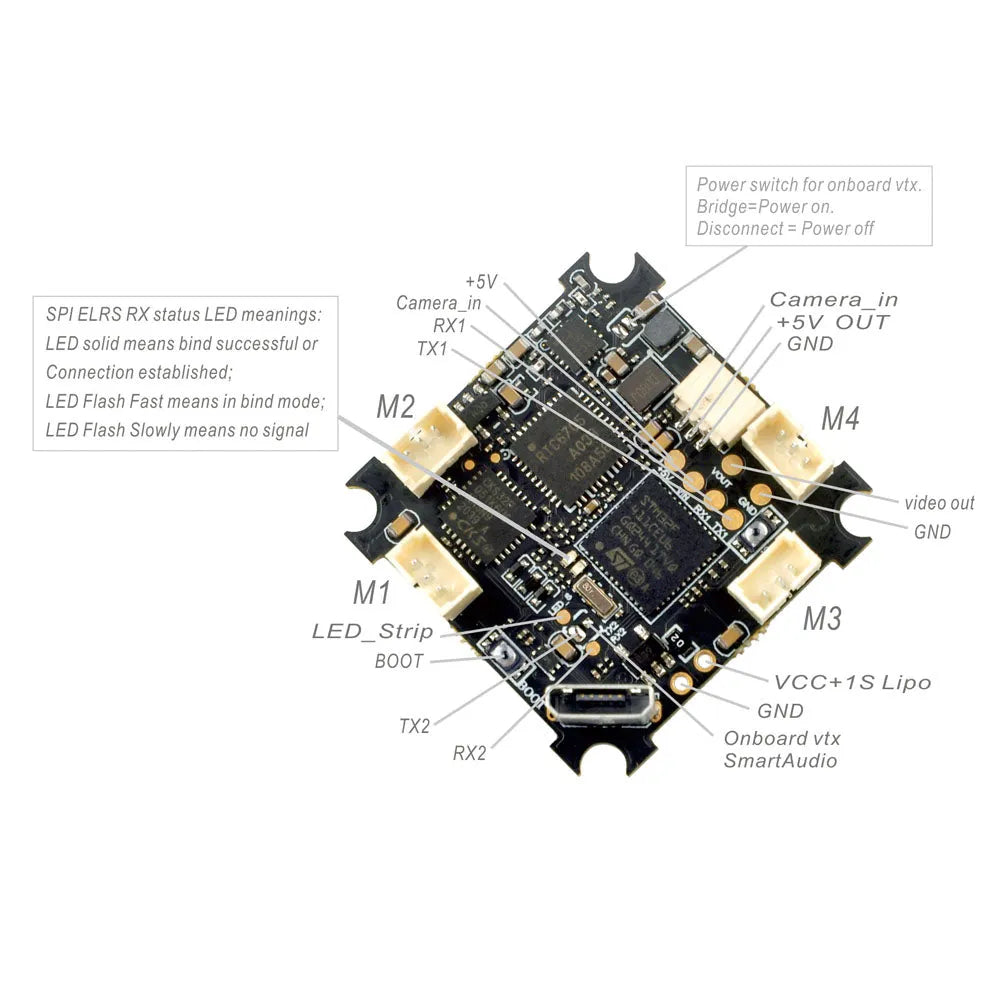 Happymodel ELRS F4 2G4 AIO 5in1 Flight controller built-in SPI 2.4GHz ELRS Receiver - Makerfire