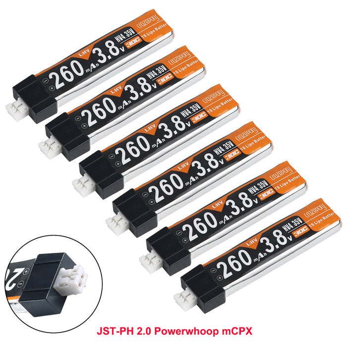Crazepony 4pcs 260mAh HV 1S LiPo Battery 30C 3.8V for Tiny Whoop Blade Inductrix JST-PH 2.0