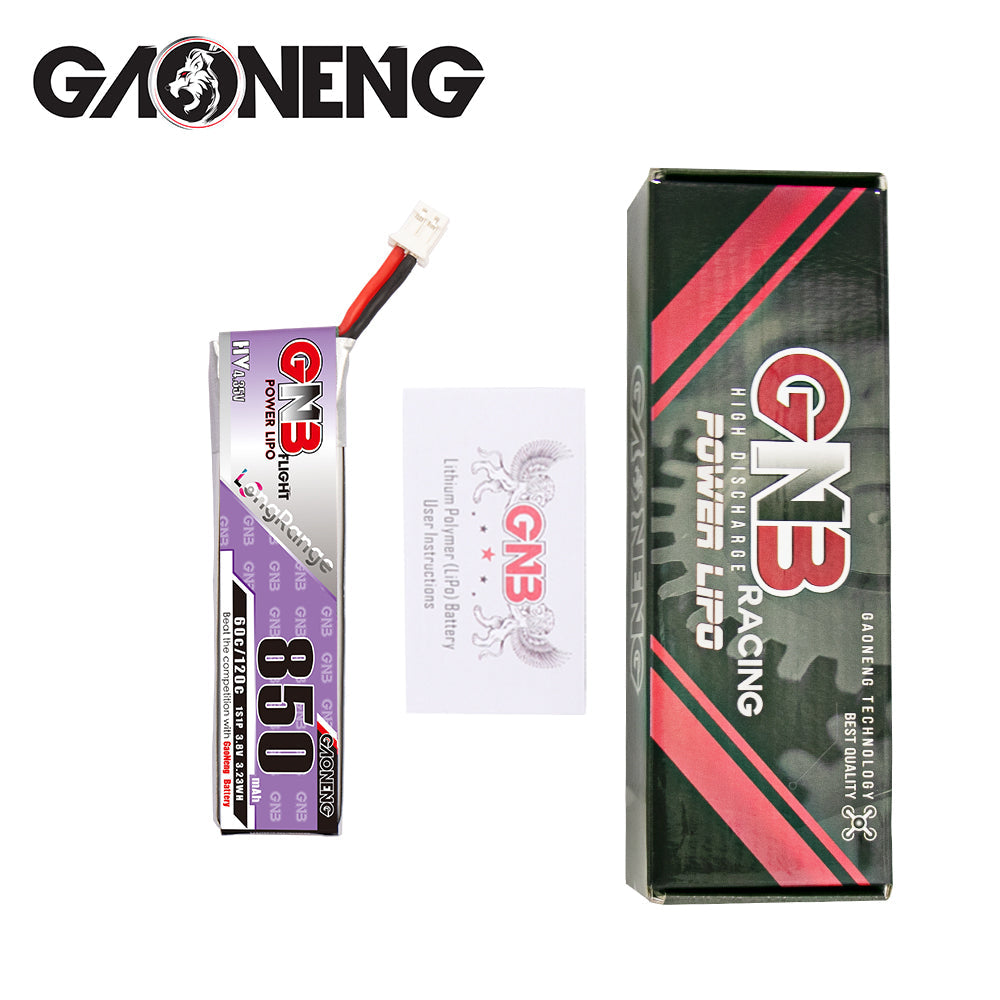 Gaoneng/GNB 3.8V 850mAh 60C 1S HV 4.35V LiPo Battery PH2.0 Plug(Pack of 2) - Makerfire