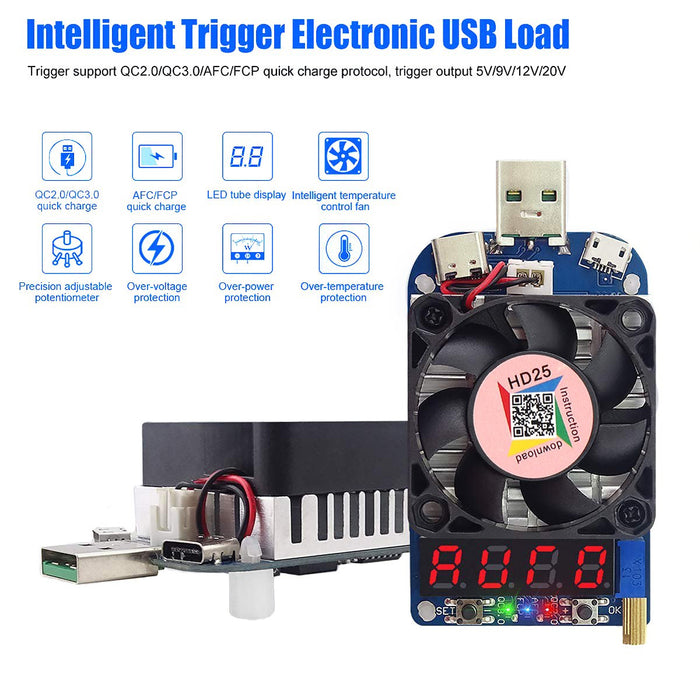 HD25 Intelligent Trigger Electronic USB Load with cooling Fan