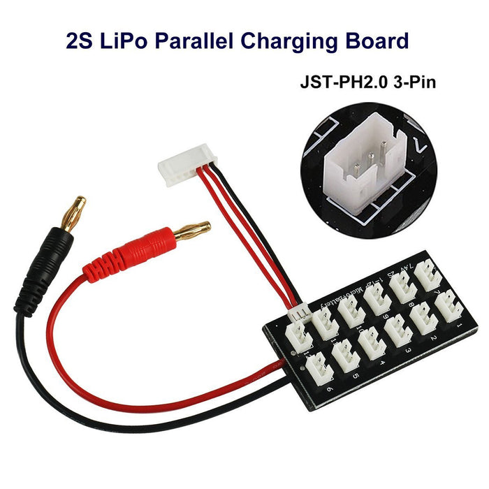 2S 7.4V LiPo Placa de carga paralela JST-PH2.0 3 pines 4.0mm Banana Plug 2S LiPo Placa de carga de batería