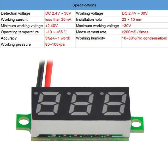 Mini Digital DC Voltmeter 0.28 Inch Two-Wire 2.5V-30V Mini Digital DC Voltmeter Voltage Tester(5pcs)