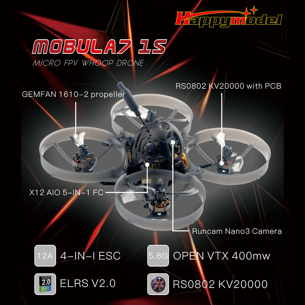 Happymodel Mobula7 1S 75mm X12 Runcam Nano 3 BNF Flysky