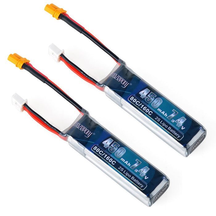Crazepony 2pcs 450mAh 2S 7.4V LiPo Battery Pack 80C with XT30 Plug for Tinywhoop