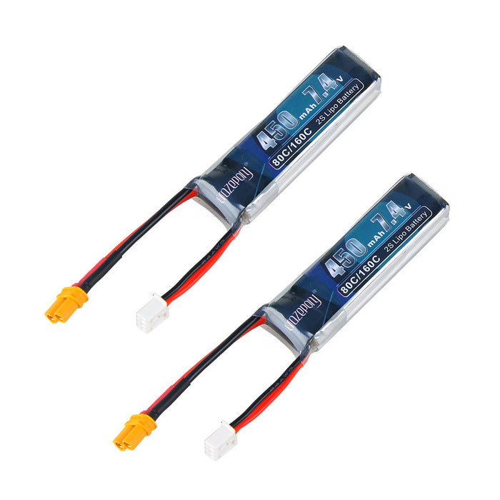 Crazepony 2pcs 450mAh 2S 7.4V LiPo Battery Pack 80C with XT30 Plug for Tinywhoop